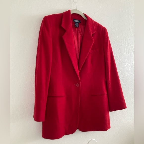 Vintage Lands' End Wool Cashmere Blazer Red Shoulder Pads Academia Preppy Size 8 - Picture 3 of 13